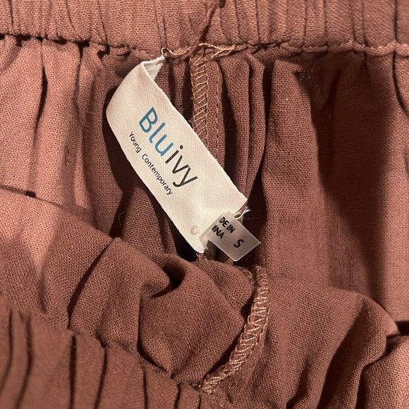 Wide Leg Mocha Crop Barrel Style Oversized Pockets Drawstring Waist by Blu Ivy - Picture 2 of 7